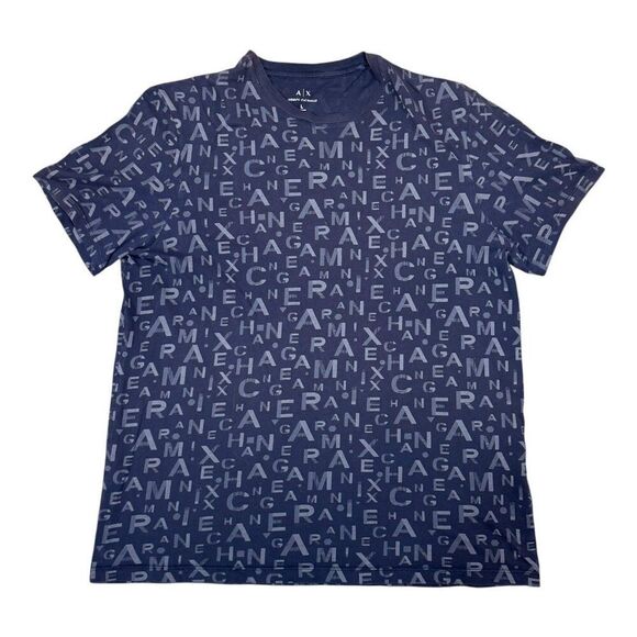 A/X Armani Exchange Mens Navy Graphic Logo T-Shirt L Regular Fit Cotton Blend - Picture 1 of 4